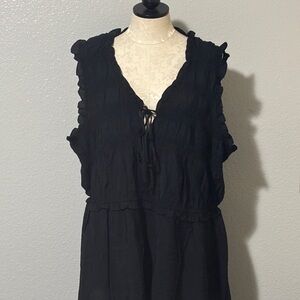 Black Ruffle Smocked Bodice Top